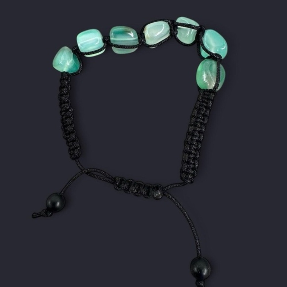 Green Striped Agate Adjustable Gemstone Bead Bracelet
